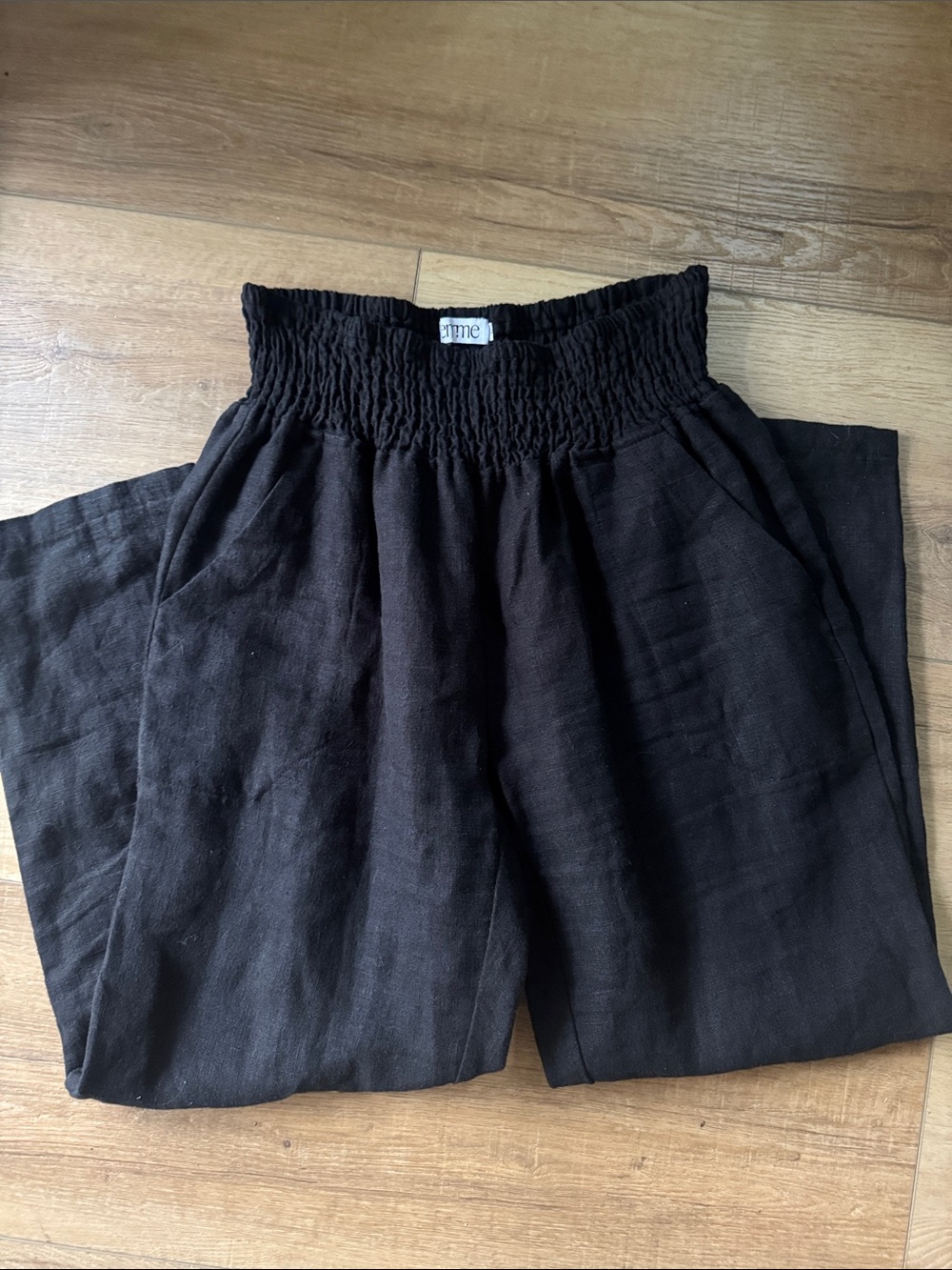 Women's Black Smocked-Waist Casual Linen Pants Maternity natural fabric